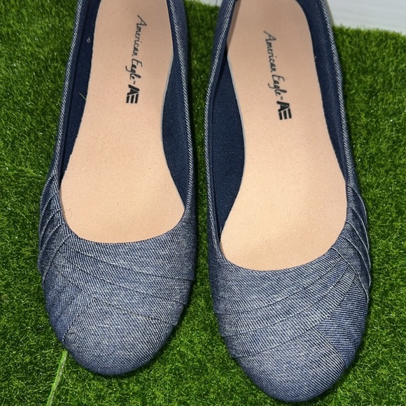 American Eagle Denim Twist Toe Preppy Casual Ballet Office Flats - Picture 8 of 10